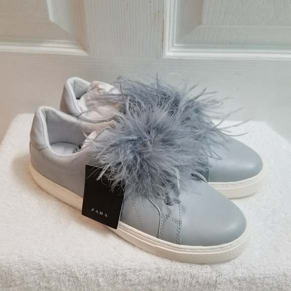Zara NWT grey removable feather 🪶 sneakers 👟 - Picture 2 of 6